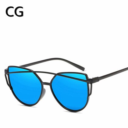 Colorful Sunglasses Reflective Cat Eye AC Lens Glasses Mirror Black Frame Steampunk Women Eyewear